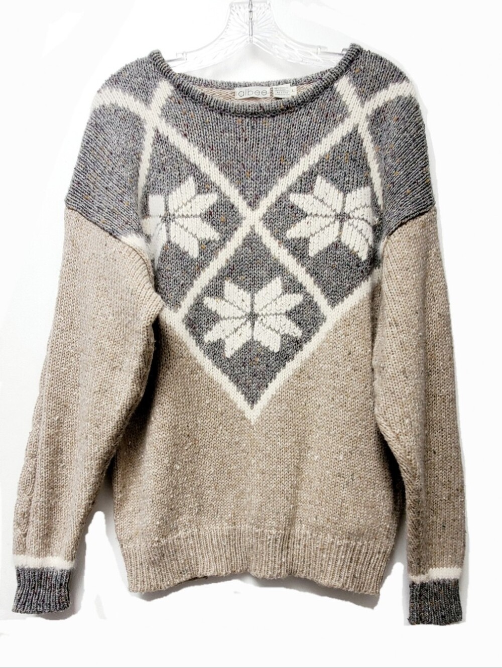 Albee Vintage Nordic Fair Isle Snowflake Wool Blend Sweater Size Large